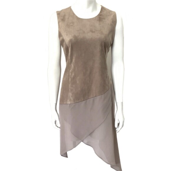 Soft Surroundings Faux Suede Sleeveless Asymmetric Hem Dress Brown M - Picture 1 of 7